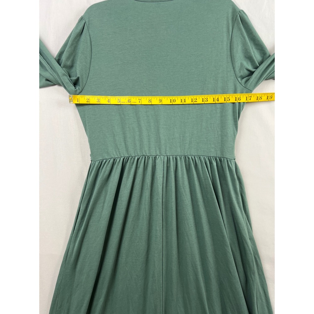 OUGES Maxi Dress Women Medium Green Long Sleeve Wrap V-Neck Jersey Pockets - Picture 7 of 12